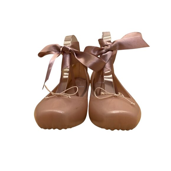 Melissa Women’s Pink Rubber With Ribbon Ties Ballet Bow Shoes Size 9 - Picture 3 of 8